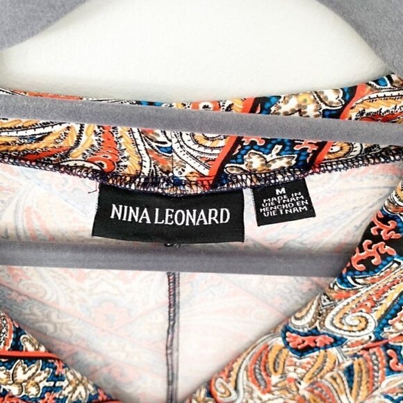 Nina Leonard paisley floral v-neck stretch sleeveless midi‎ dress - Medium - Picture 3 of 7